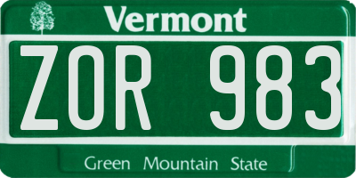 VT license plate ZOR983