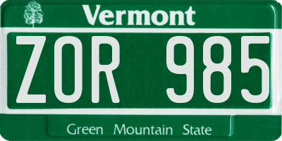 VT license plate ZOR985