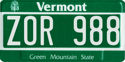 VT license plate ZOR988