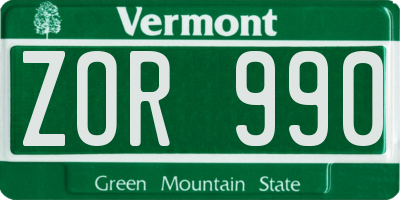 VT license plate ZOR990