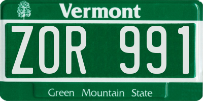VT license plate ZOR991