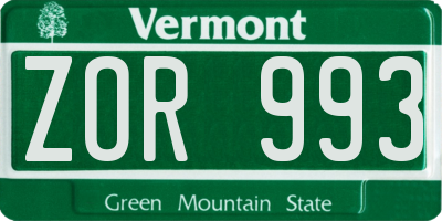 VT license plate ZOR993