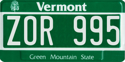 VT license plate ZOR995
