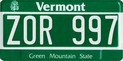 VT license plate ZOR997