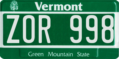 VT license plate ZOR998