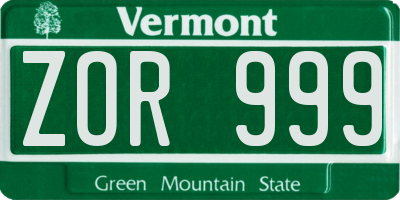 VT license plate ZOR999