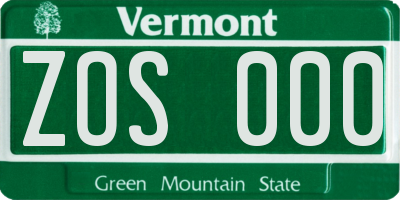 VT license plate ZOS000