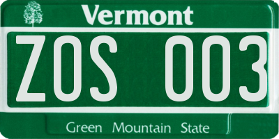 VT license plate ZOS003