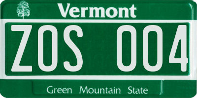 VT license plate ZOS004