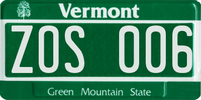 VT license plate ZOS006