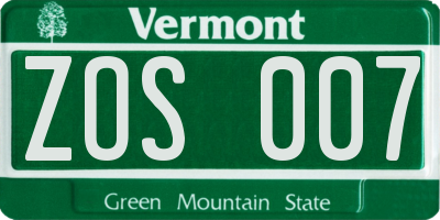 VT license plate ZOS007