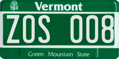 VT license plate ZOS008