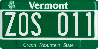 VT license plate ZOS011