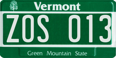 VT license plate ZOS013