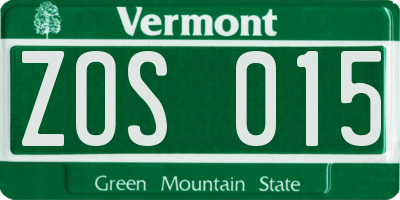 VT license plate ZOS015