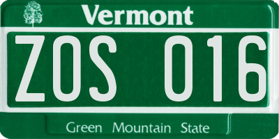 VT license plate ZOS016