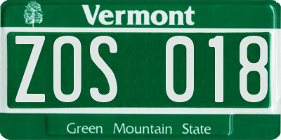VT license plate ZOS018