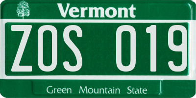 VT license plate ZOS019
