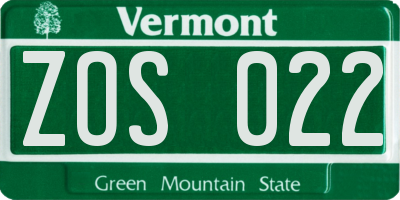 VT license plate ZOS022