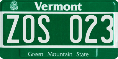 VT license plate ZOS023