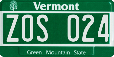 VT license plate ZOS024