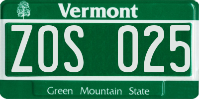 VT license plate ZOS025
