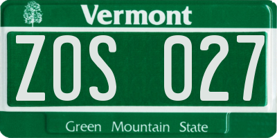 VT license plate ZOS027