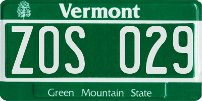 VT license plate ZOS029
