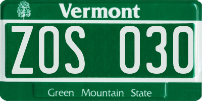 VT license plate ZOS030