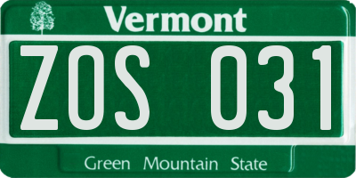 VT license plate ZOS031