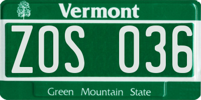 VT license plate ZOS036