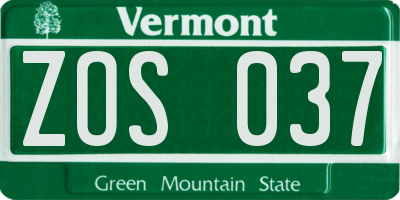 VT license plate ZOS037