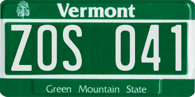 VT license plate ZOS041