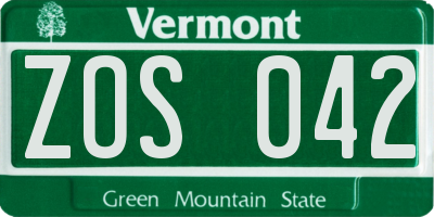VT license plate ZOS042
