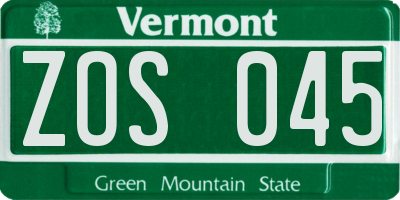 VT license plate ZOS045