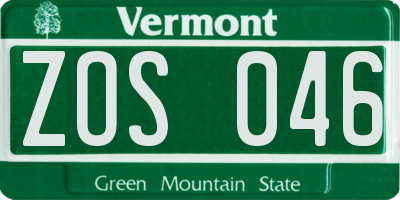 VT license plate ZOS046