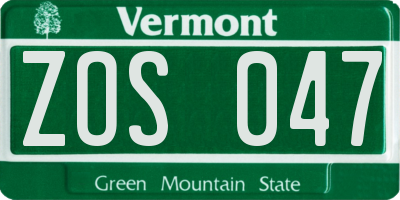 VT license plate ZOS047