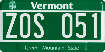 VT license plate ZOS051