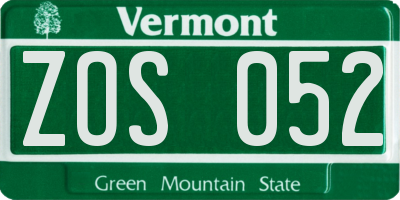 VT license plate ZOS052