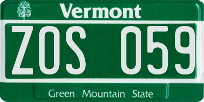 VT license plate ZOS059