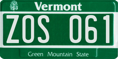 VT license plate ZOS061