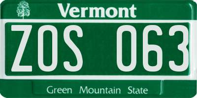 VT license plate ZOS063