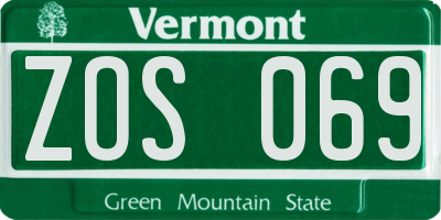 VT license plate ZOS069