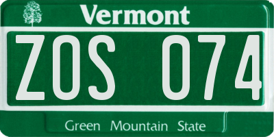 VT license plate ZOS074