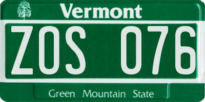 VT license plate ZOS076