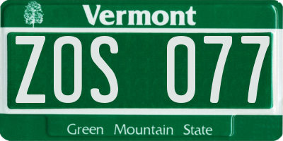 VT license plate ZOS077