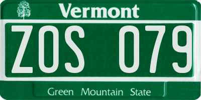 VT license plate ZOS079
