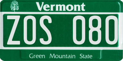 VT license plate ZOS080