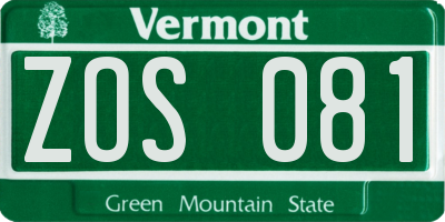 VT license plate ZOS081