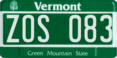 VT license plate ZOS083